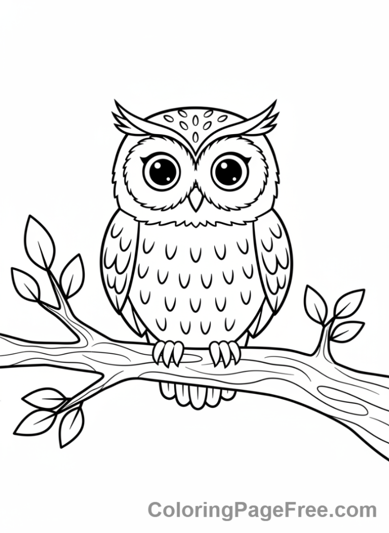 Bird coloring page - Owl on tree