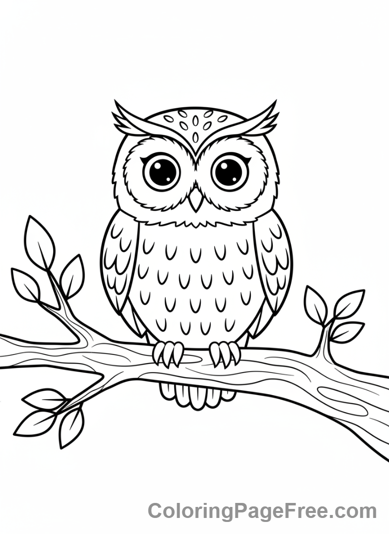 Bird coloring page - Owl on tree