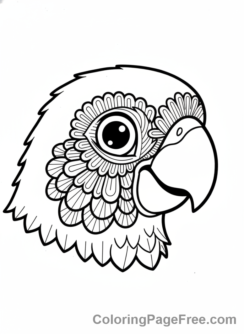 Bird coloring page - Parrot head close-up