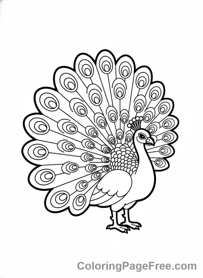 Bird coloring page - Peacock showing feathers
