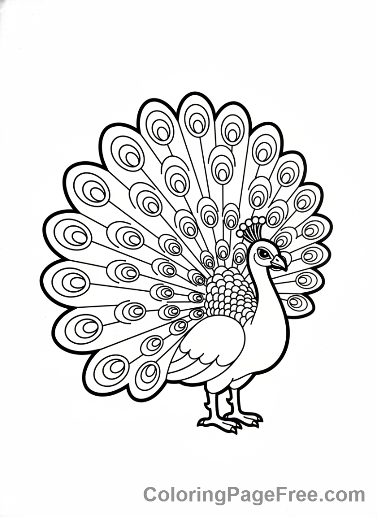 Bird coloring page - Peacock showing feathers