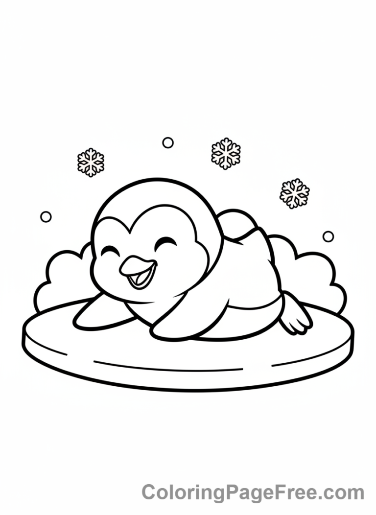 Bird coloring page - Penguin sliding ice