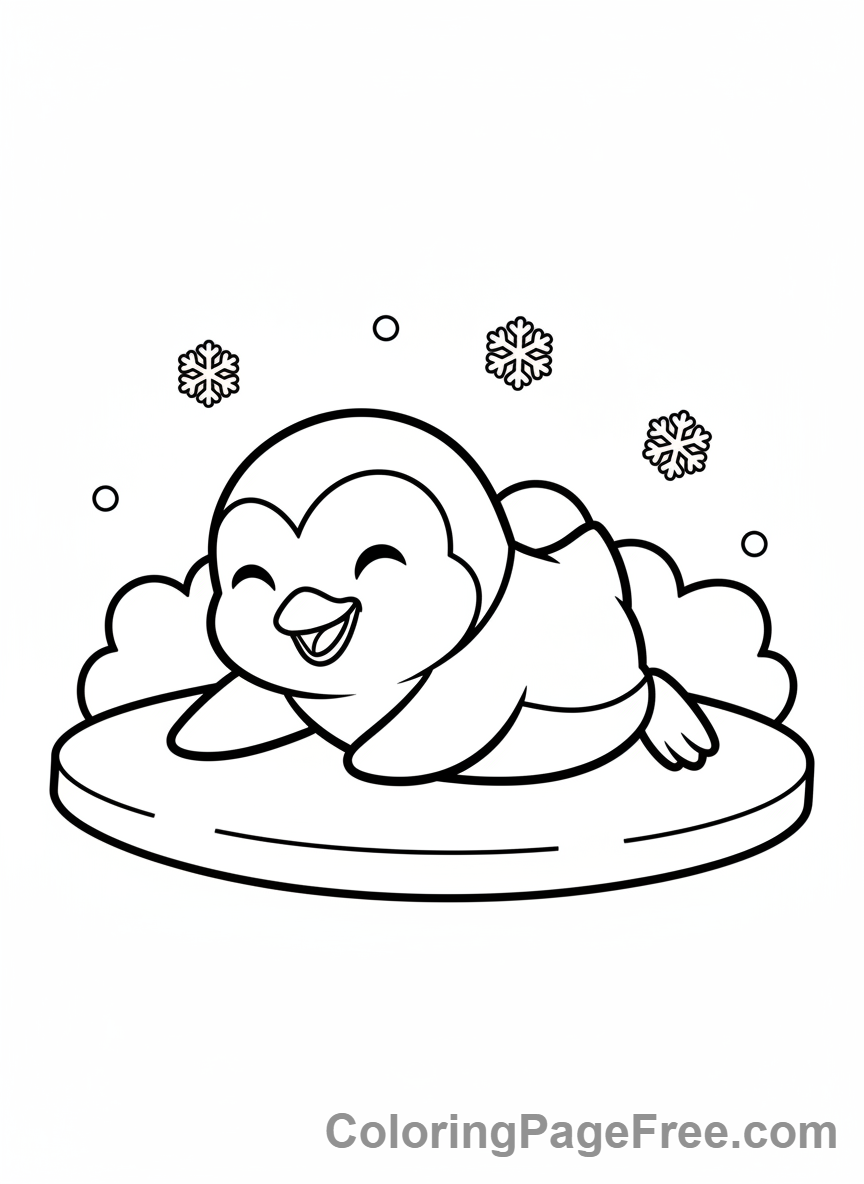 Bird coloring page - Penguin sliding ice
