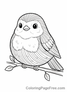 Bird coloring page - Robin on branch