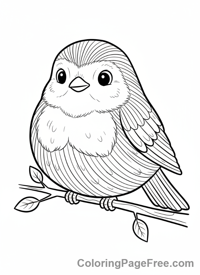 Bird coloring page - Robin on branch