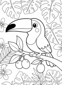 Bird coloring page - Toucan on branch