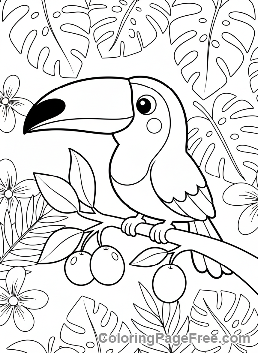 Bird coloring page - Toucan on branch