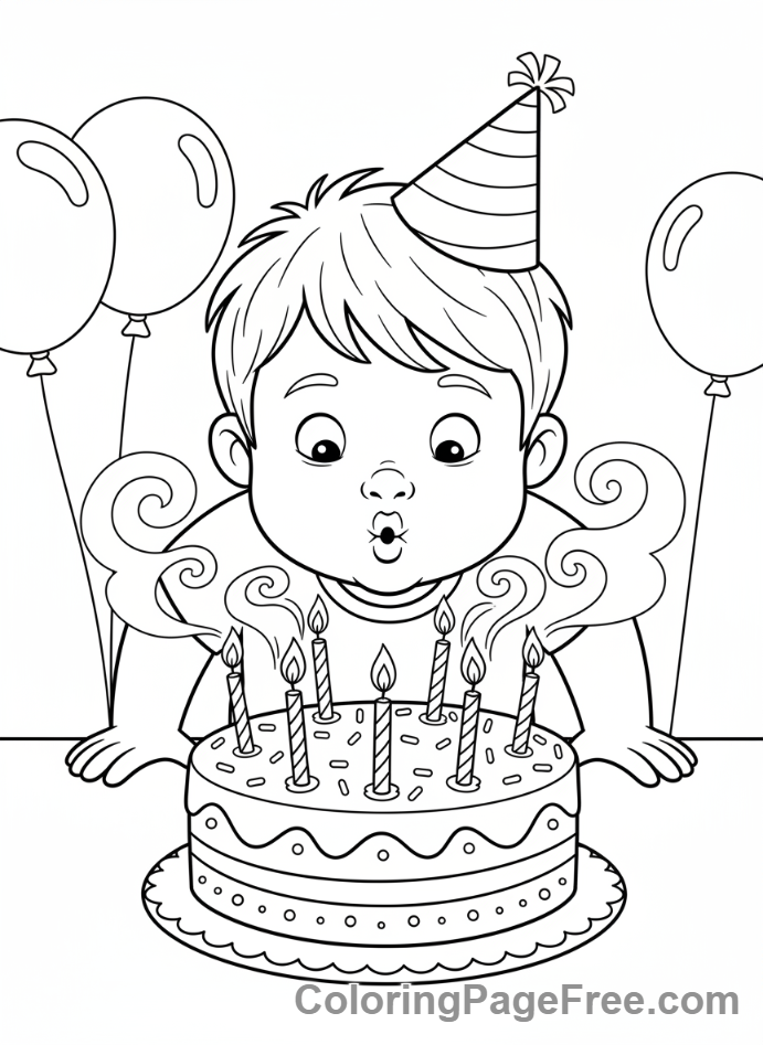 Birthday coloring page - Blowing out candles