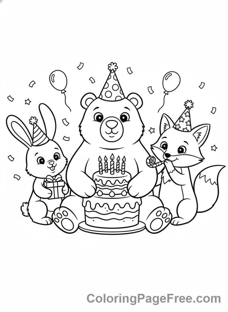 Birthday Cake coloring page - Animals Party Cake