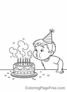 Birthday Cake coloring page - Blowing Candles