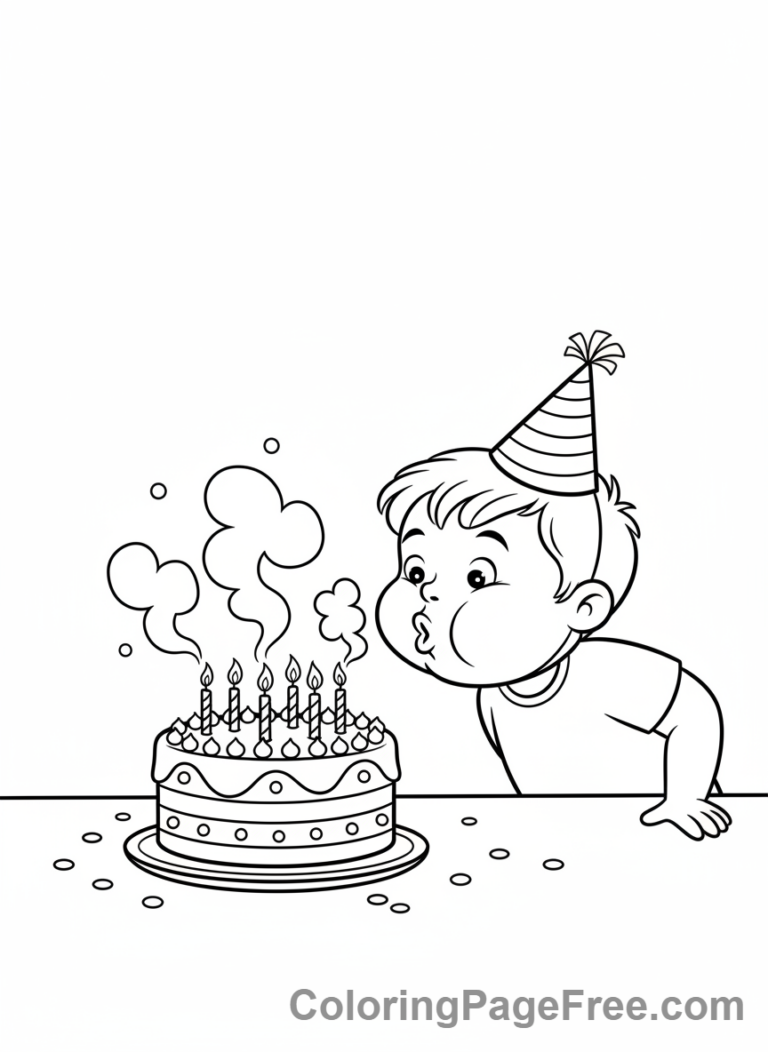Birthday Cake coloring page - Blowing Candles