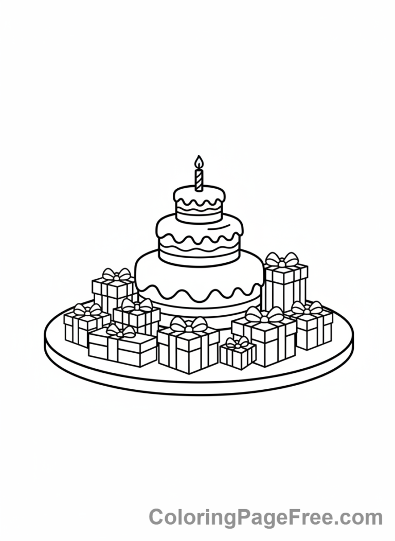 Birthday Cake coloring page - Cake Gifts Presents