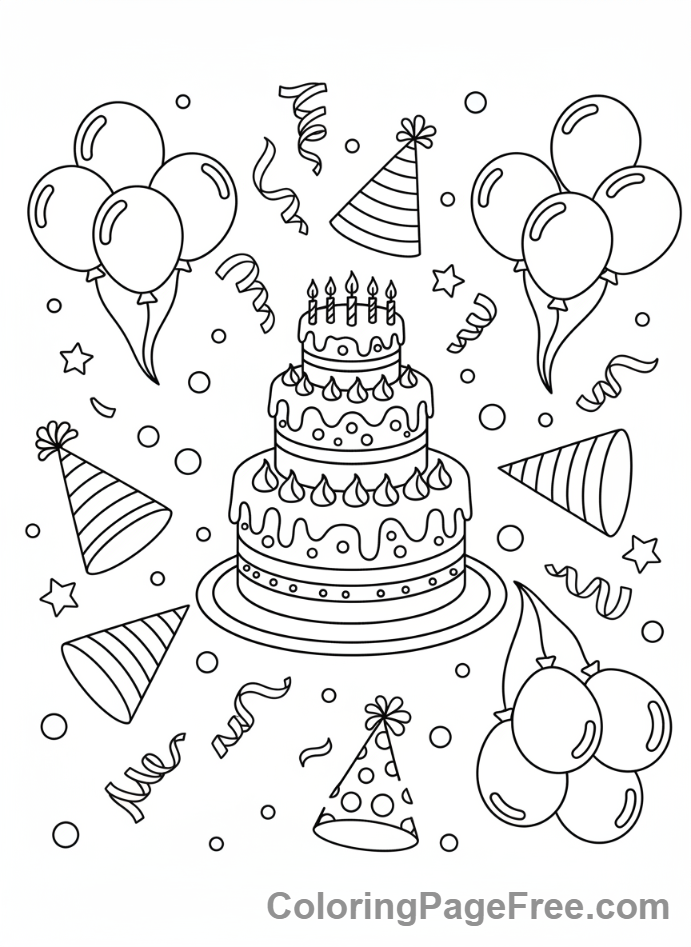 Birthday Cake coloring page - Cake Party Items