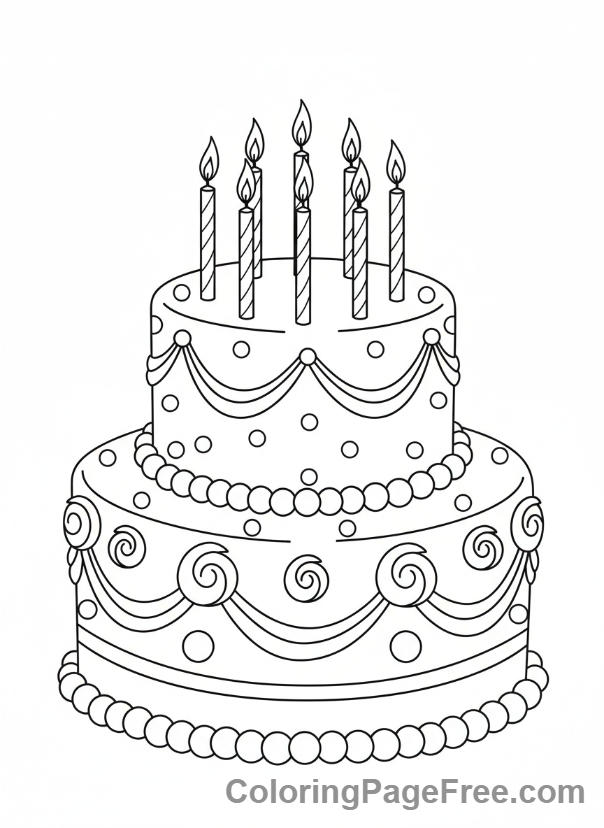 Birthday coloring page - Cake candles close
