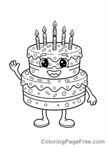 Birthday Cake coloring page - Cartoon Cake Face