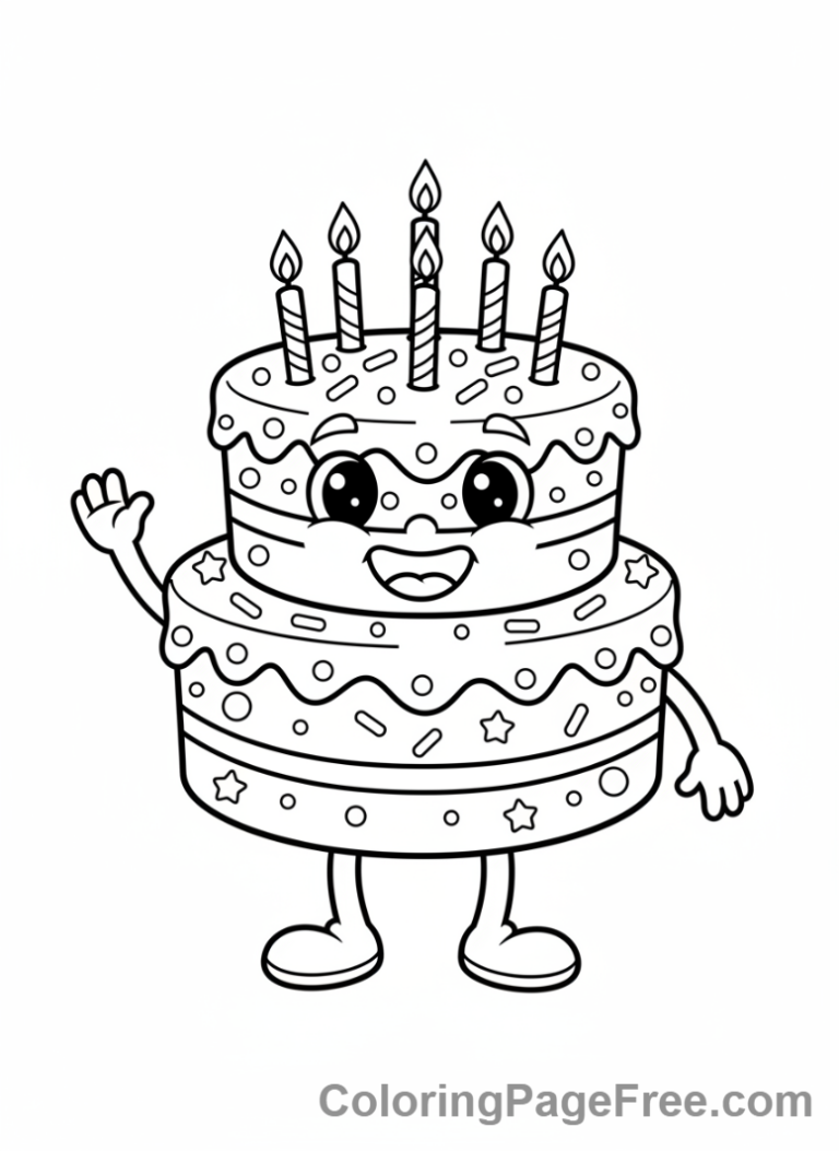 Birthday Cake coloring page - Cartoon Cake Face
