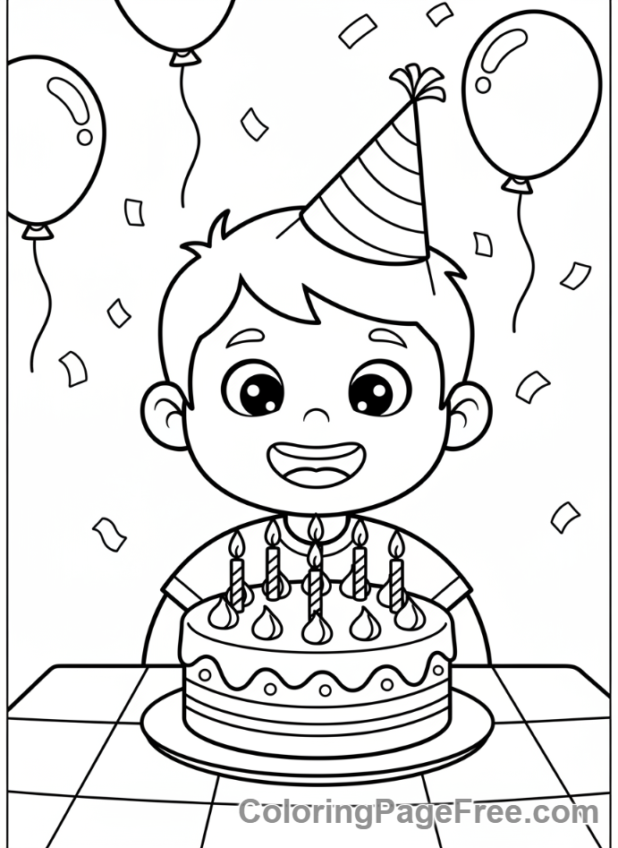 Birthday Cake coloring page - Child Excited Cake