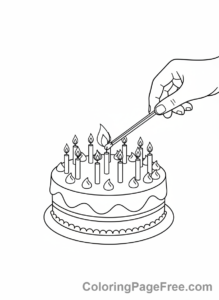 Birthday Cake coloring page - Lighting Candles
