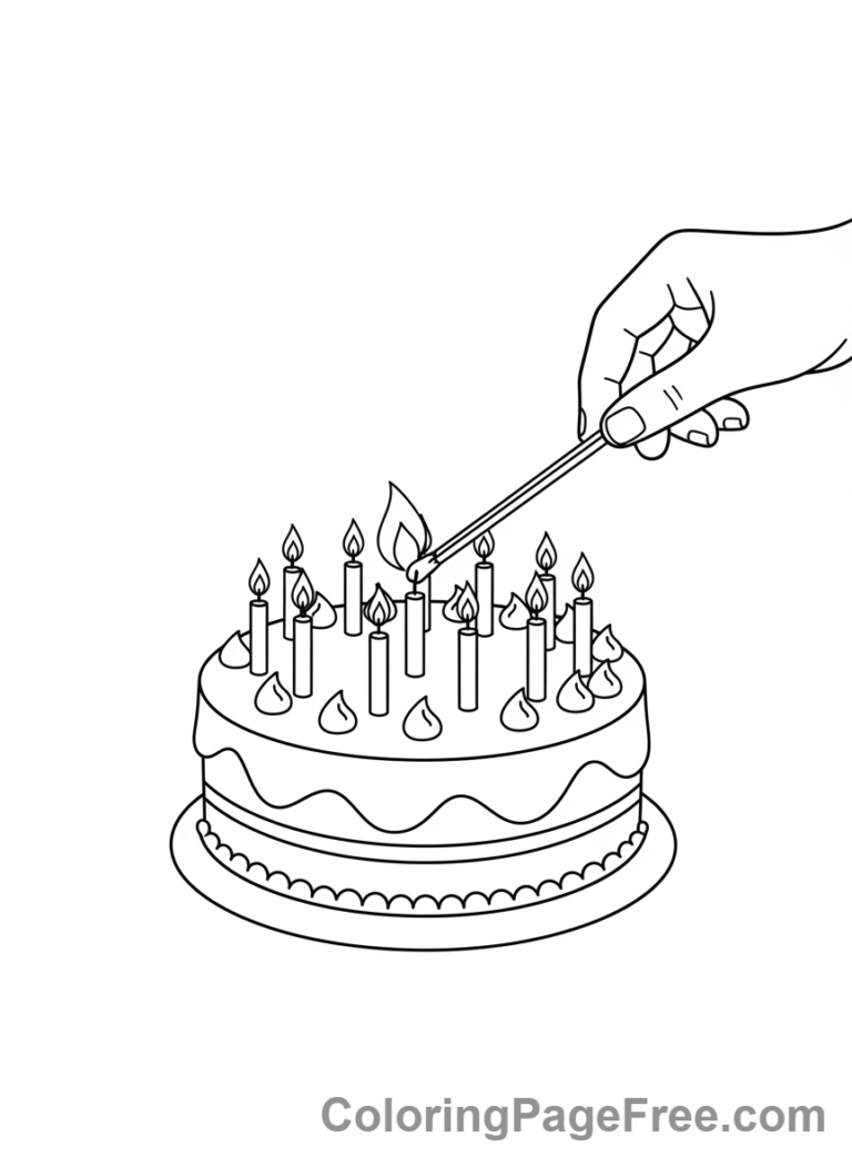 Birthday Cake coloring page - Lighting Candles