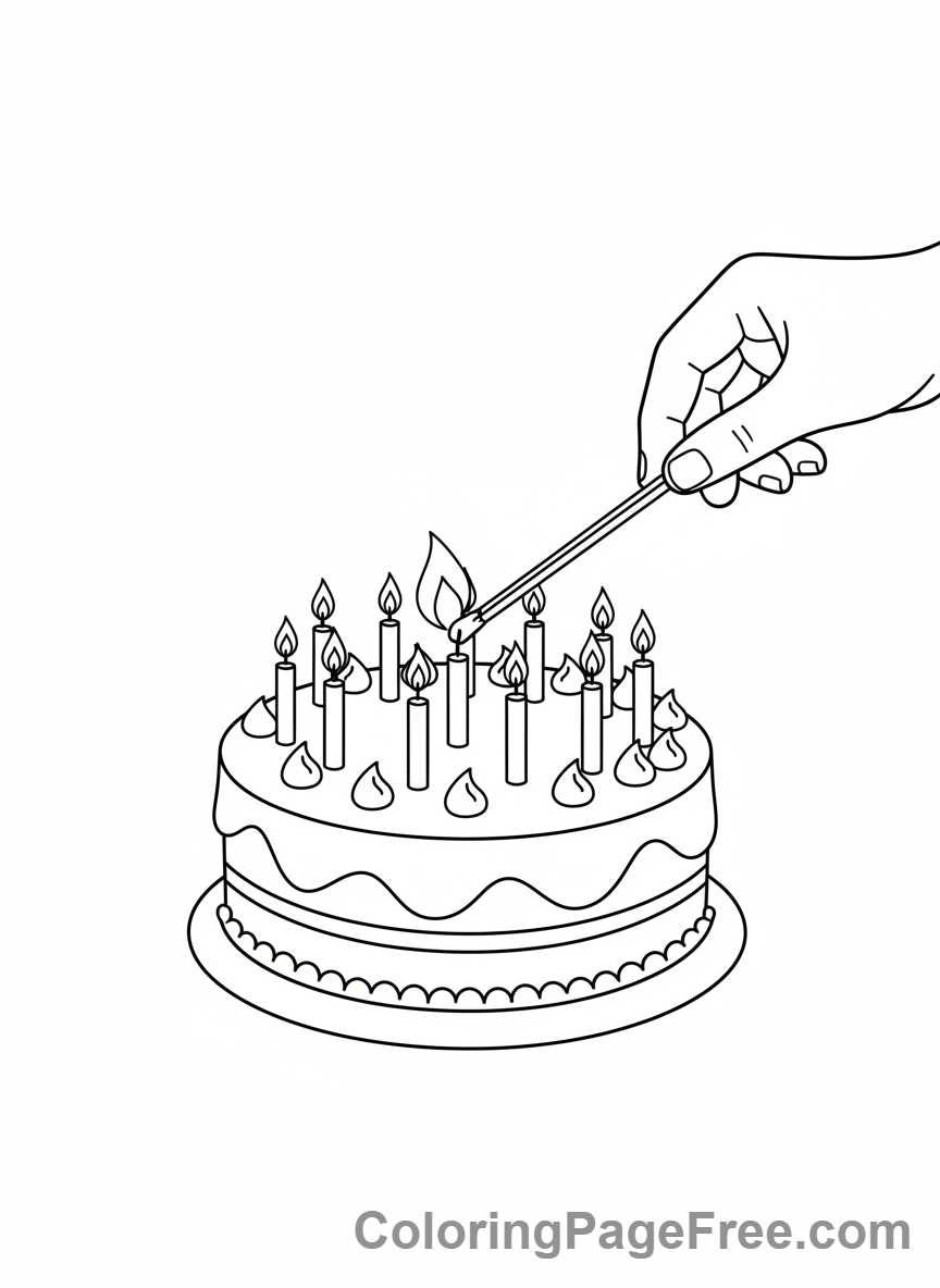 Birthday Cake coloring page - Lighting Candles
