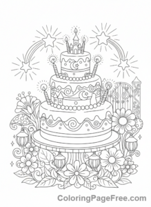 Birthday Cake coloring page - Magical Cake Garden