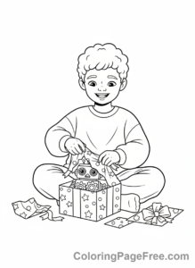 Birthday coloring page - Child opening gift