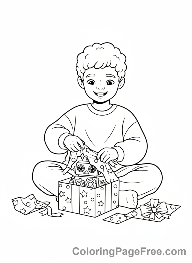 Birthday coloring page - Child opening gift