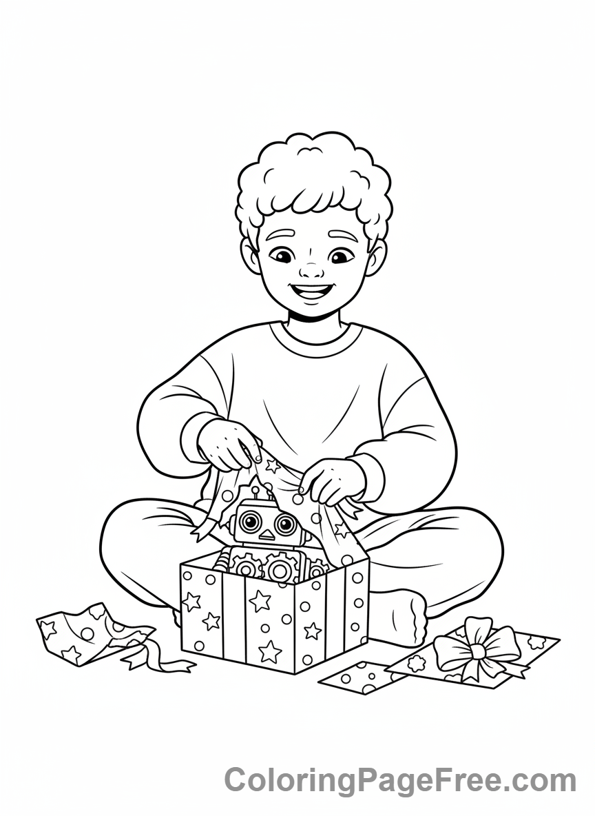 Birthday coloring page - Child opening gift