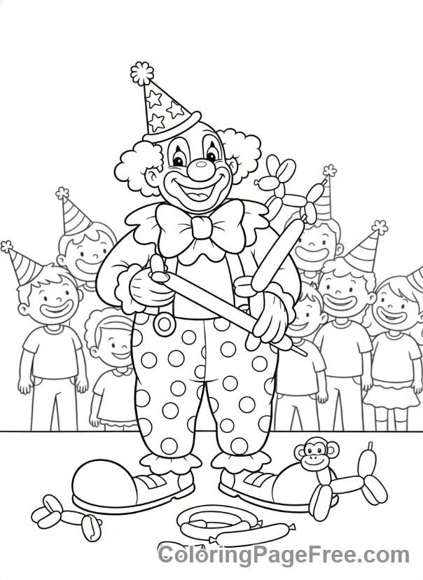 Birthday coloring page - Clown balloon animals