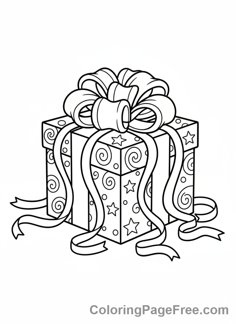 Birthday coloring page - Gift box ribbon