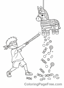 Birthday coloring page - Pinata breaking fun