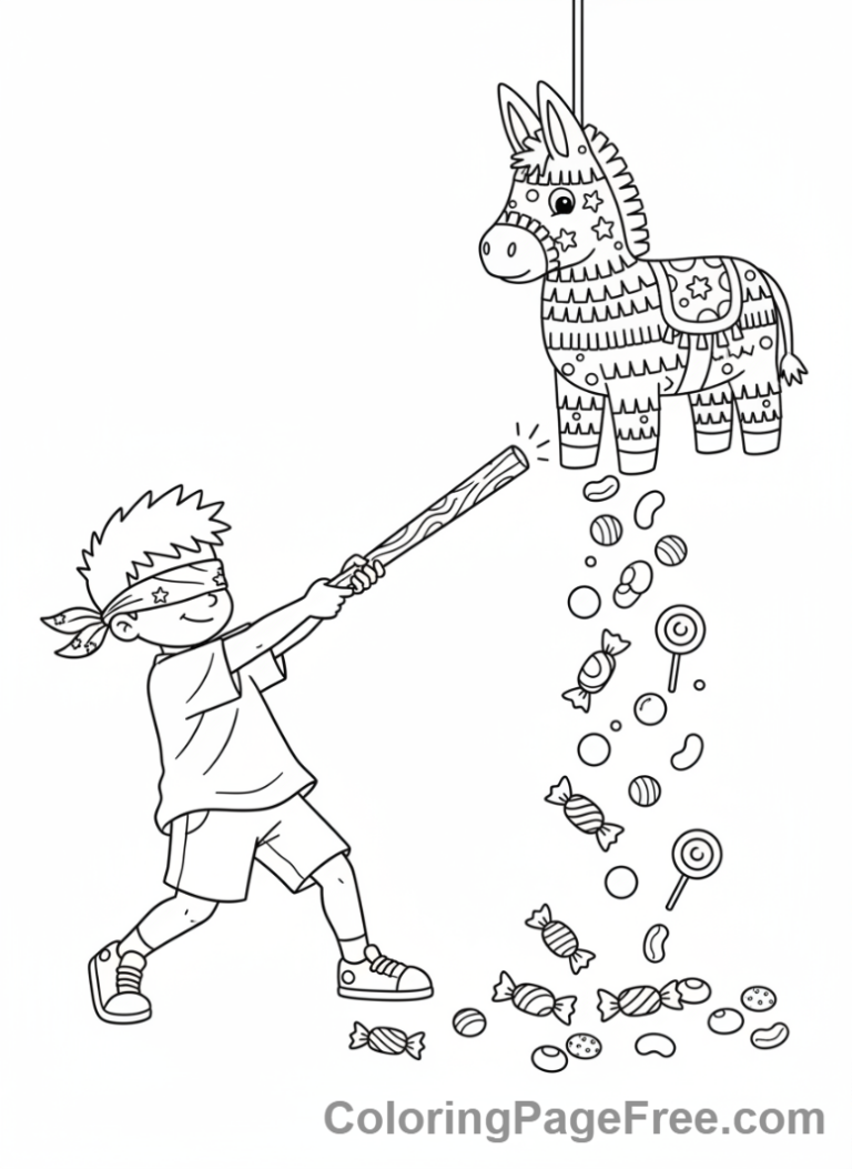 Birthday coloring page - Pinata breaking fun