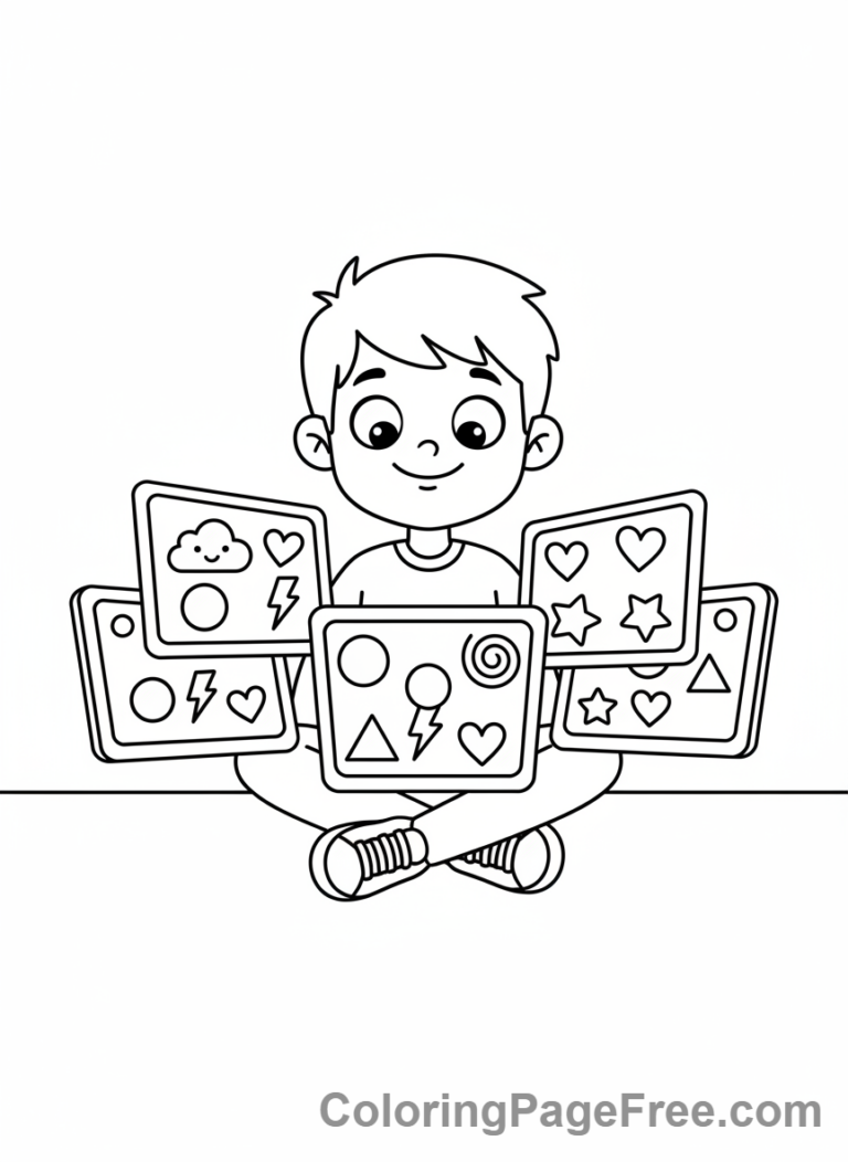 Brainrot coloring page - Boy screen jumble
