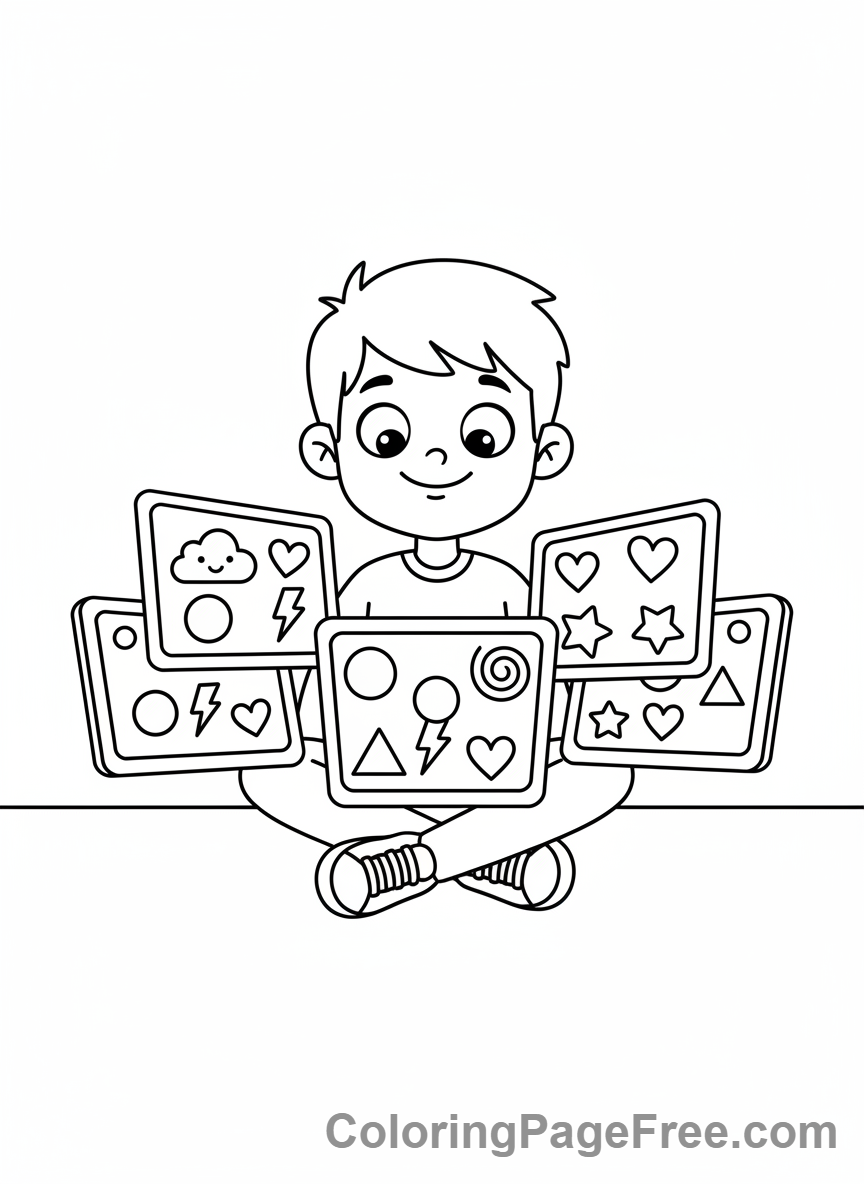 Brainrot coloring page - Boy screen jumble