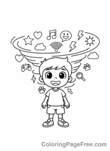 Brainrot coloring page - Child emoji swirl