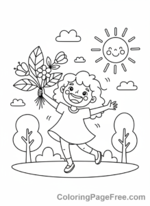 Brainrot coloring page - Girl nature play