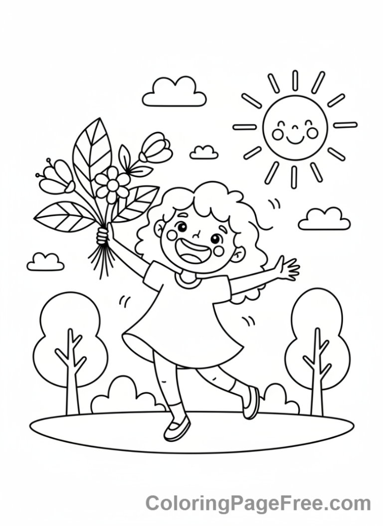 Brainrot coloring page - Girl nature play