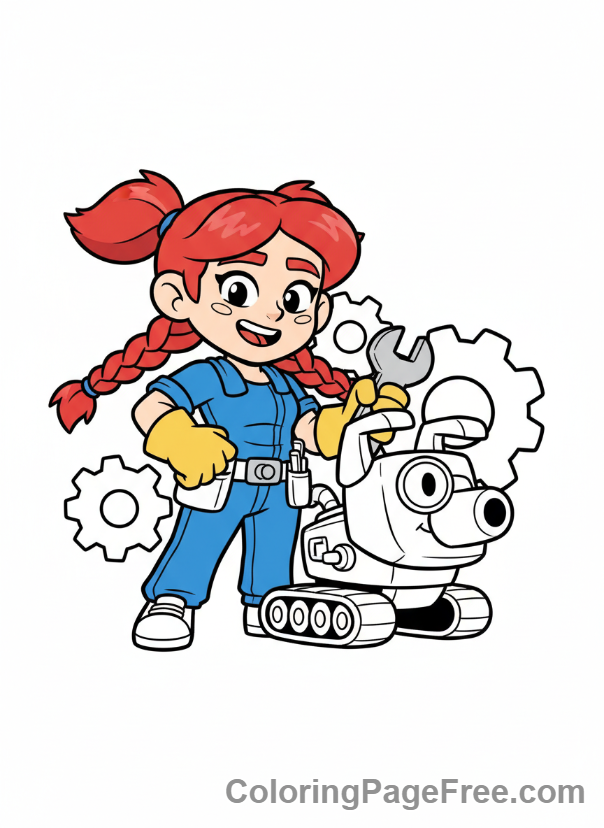 Brawl Stars coloring page - Jessie fixing Scrappy