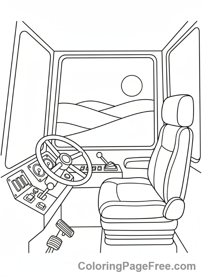Bulldozer coloring page - Bulldozer cabin close-up