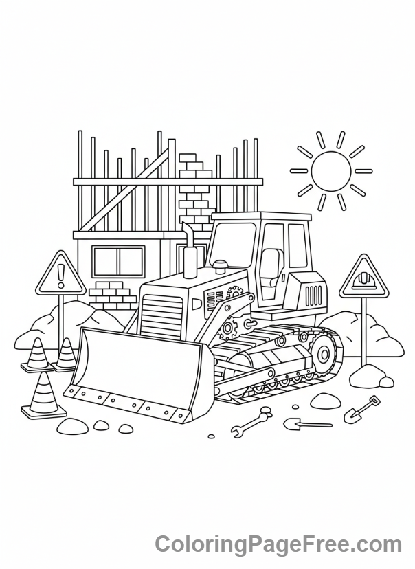 Bulldozer coloring page - Bulldozer construction site