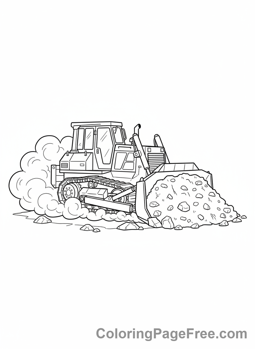 Bulldozer coloring page - Bulldozer pushing dirt