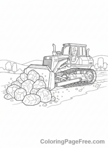 Bulldozer coloring page - Bulldozer pushing rocks