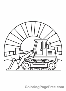 Bulldozer coloring page - Bulldozer sunset scene