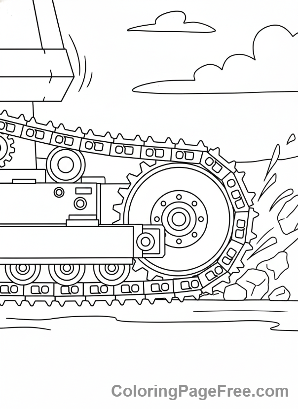 Bulldozer coloring page - Bulldozer tracks moving