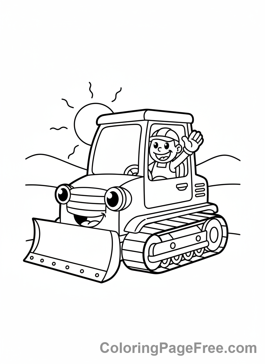 Bulldozer coloring page - Bulldozer with operator