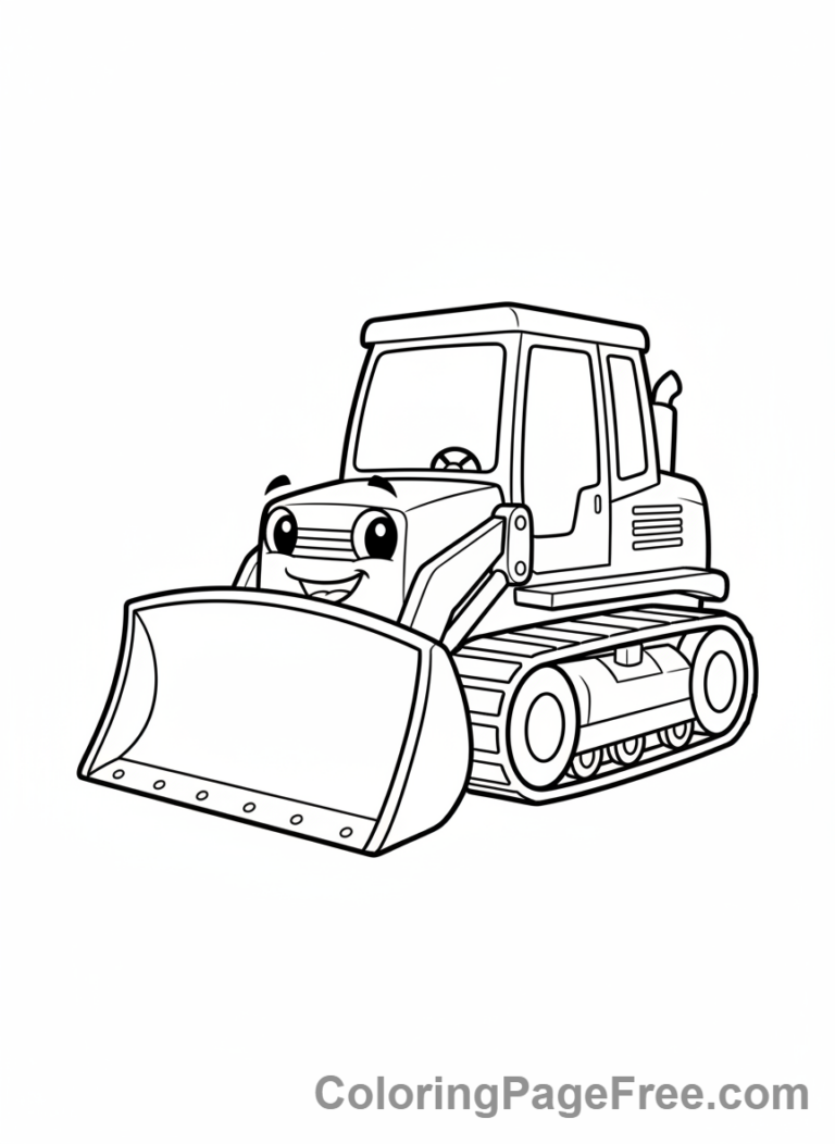Bulldozer coloring page - Cute cartoon bulldozer