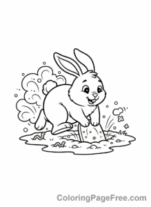 Bunny coloring page - Bunny digging burrow