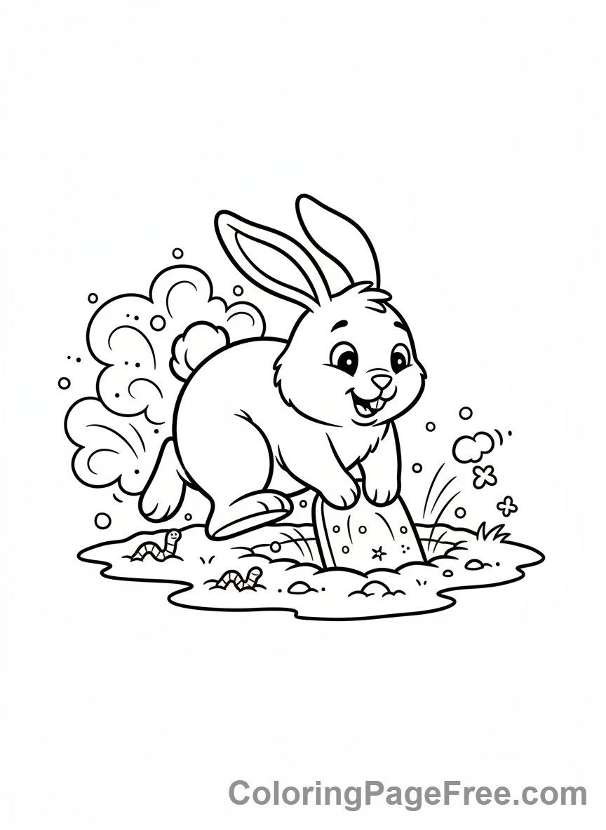 Bunny coloring page - Bunny digging burrow