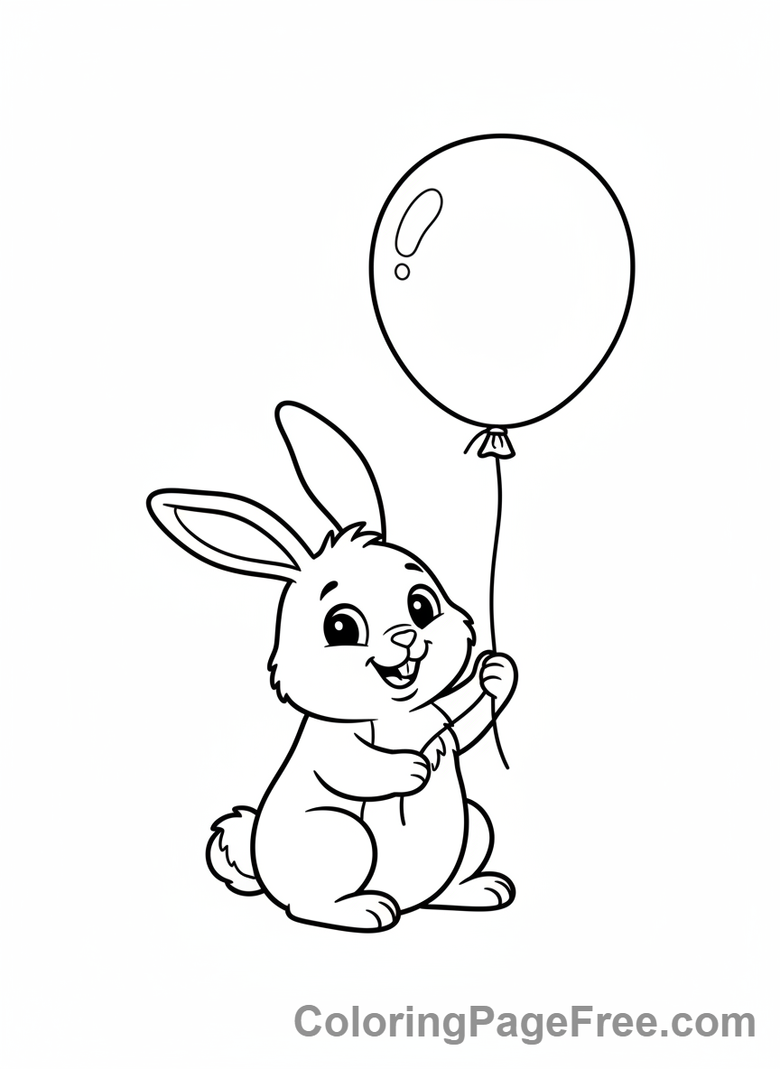 Bunny coloring page - Bunny holding balloon