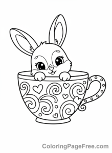 Bunny coloring page - Bunny in teacup